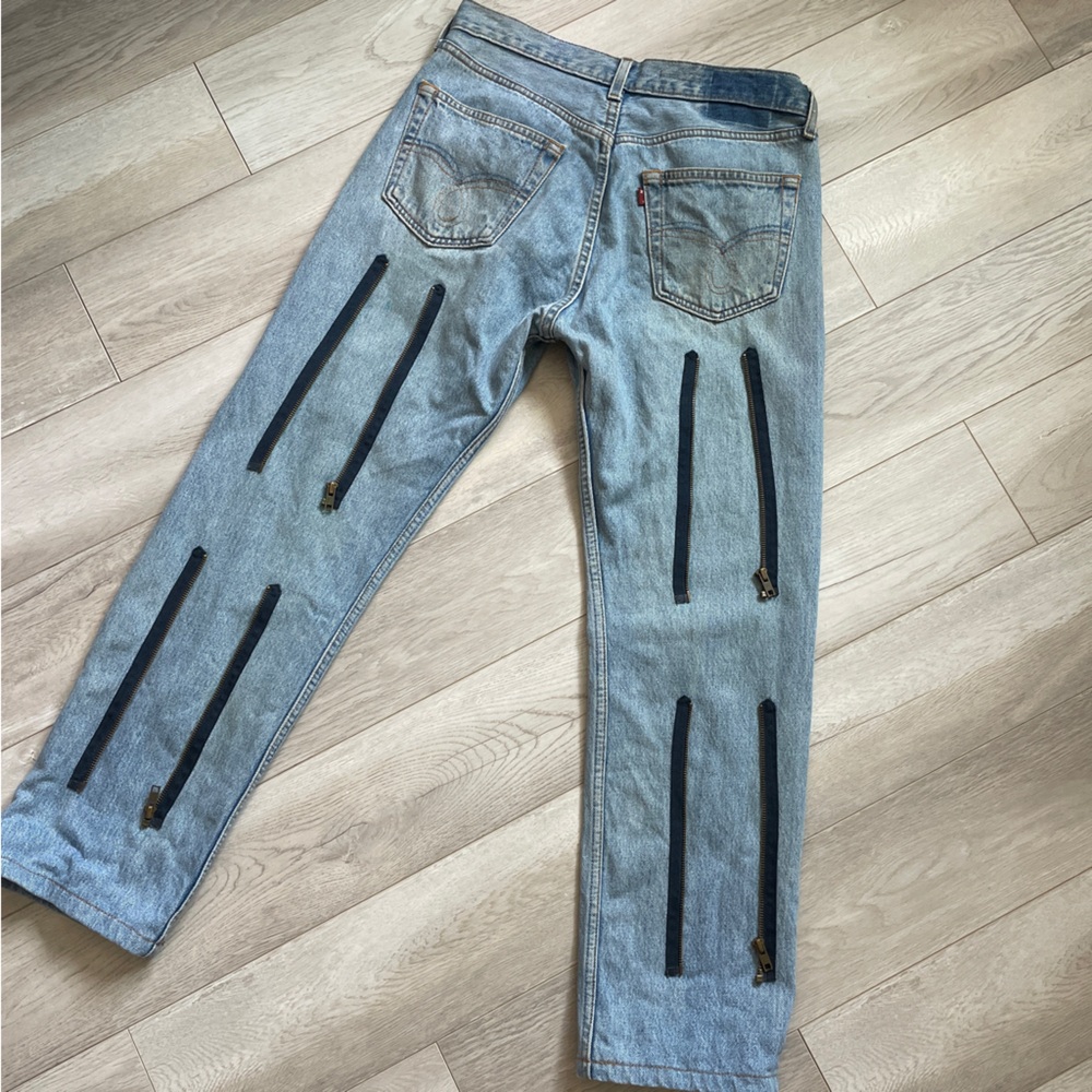 Nepenthes Co Jeans bondage zippered slim mens Blue size 32 rebuild by needles